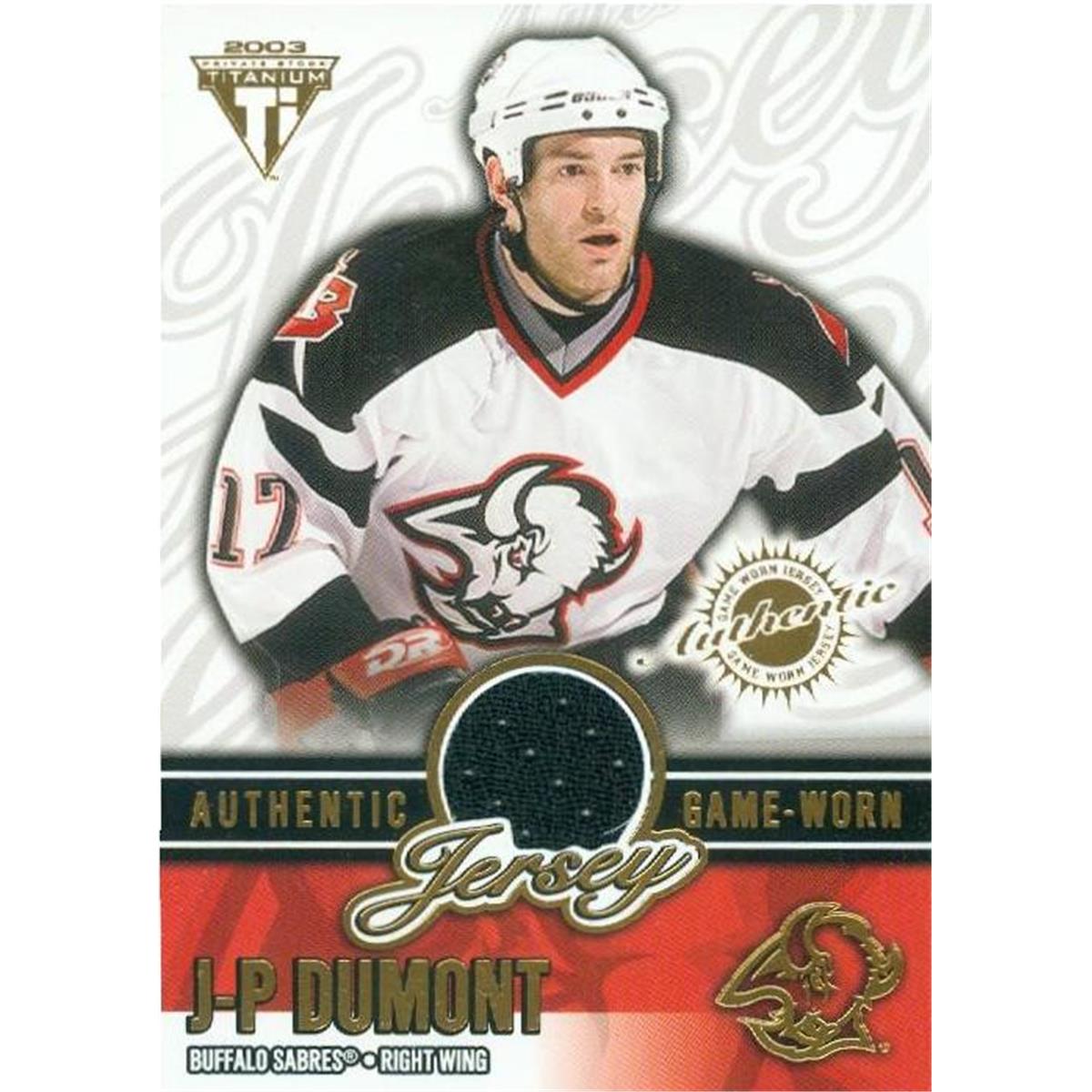 Autograph Warehouse 466311 Jp Dumont Player Worn Jersey Patch Hockey Card, 2003 Pacific Titanium No. 7