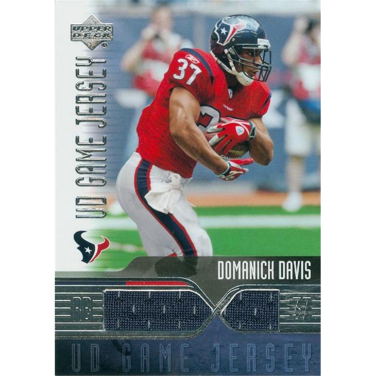 466375 Domanick Davis Player Worn Jersey Patch Football Card, 2004 Upper Deck No. DDGJ