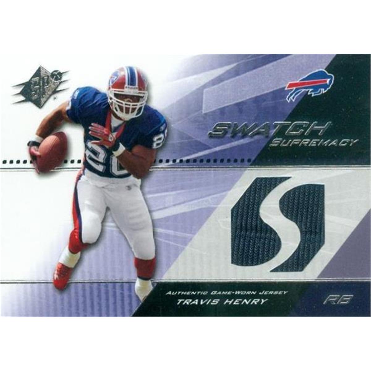 466380 Travis Henry Player Worn Jersey Patch Football Card, 2004 Upper Deck Supremacy No. SWTH