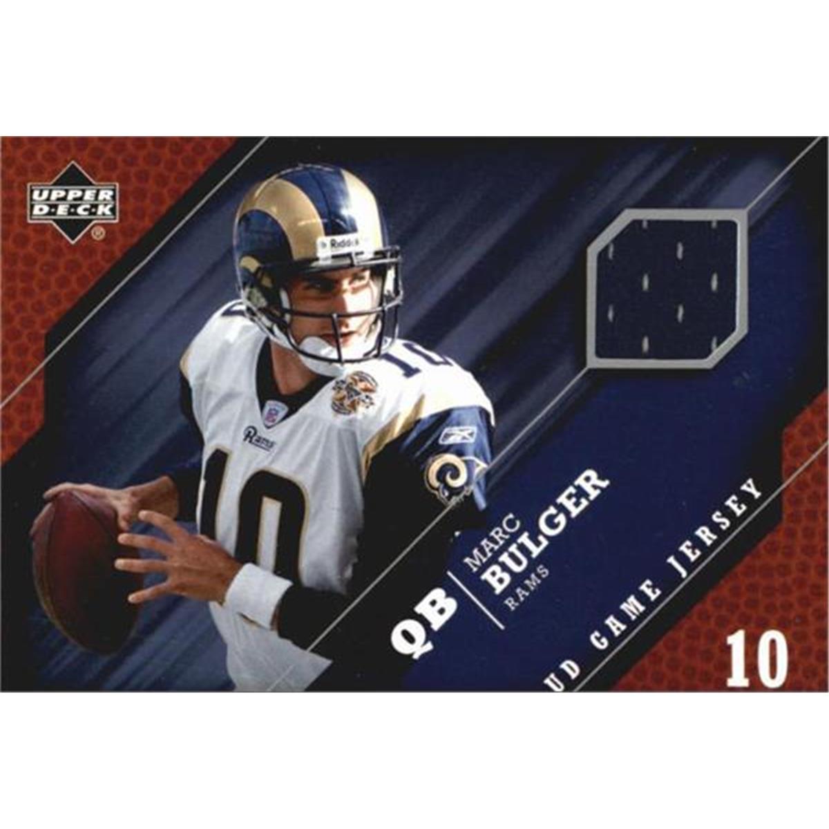 466432 Marc Bulger Player Worn Jersey Patch Football Card, 2005 Upper Deck No. GJMB