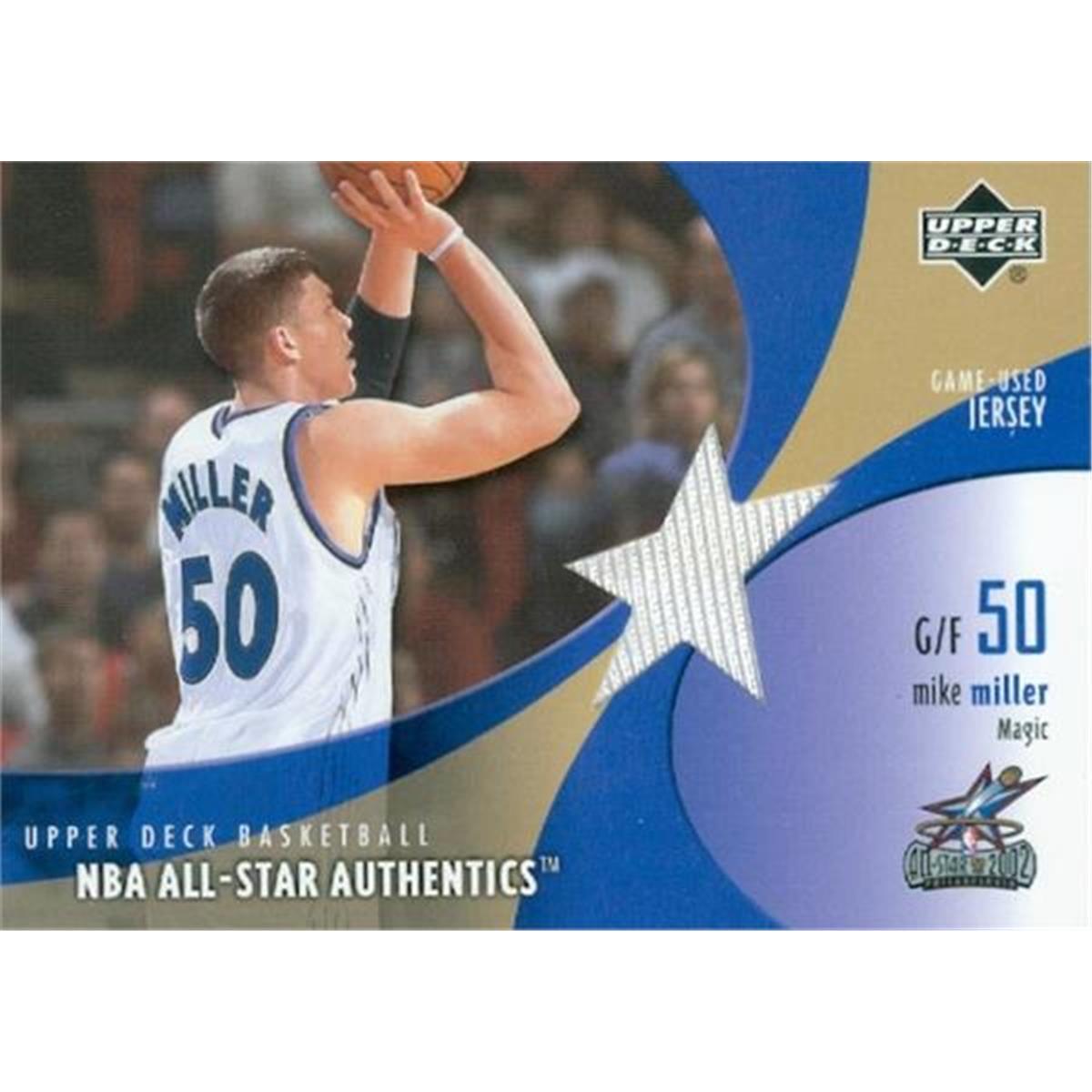 466501 Mike Miller Player Worn Jersey Patch Basketball Card, 2002 Upper Deck All Star No. MMAJ