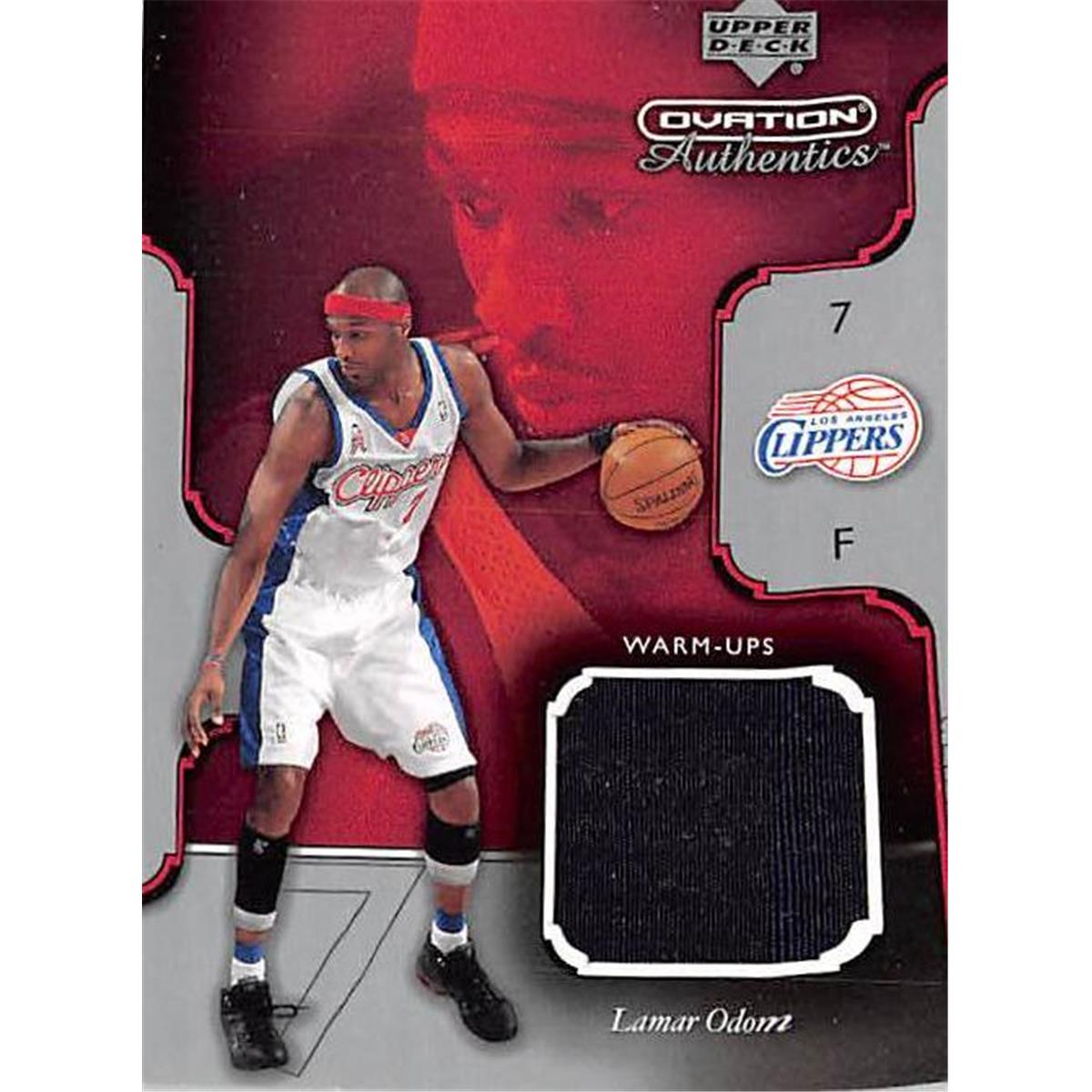 466519 Lamar Odom Player Worn Jersey Patch Basketball Card, 2002 Upper Deck Ovation No. LOW