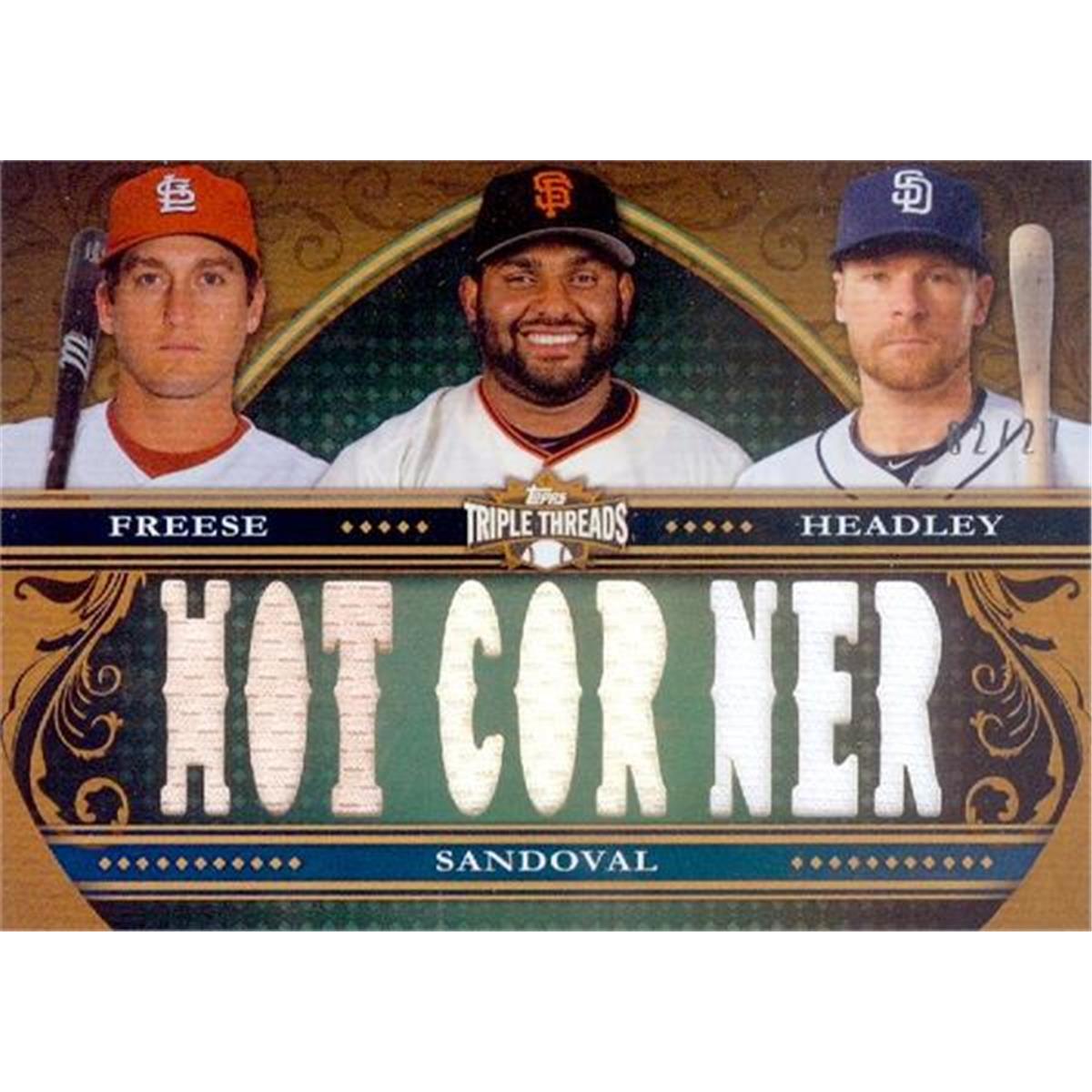 466627 David Freese, Pablo Sandoval & Chase Headley Player Worn Jersey Patch Baseball Card - 2013 Topps Hot Corner No. TTRCFSH