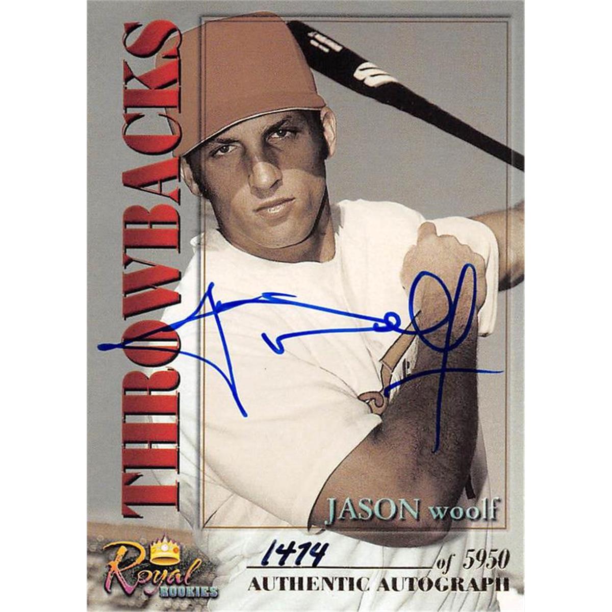 465482 Jason Woolf Autographed Baseball Card, 2001 Royal Rookies Throwbacks Certified No. 2