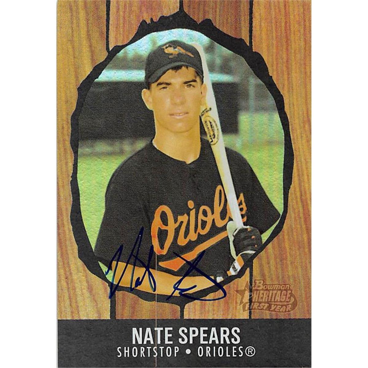 465518 Nate Spears Autographed Baseball Card, 2003 Bowman Heritage First Year Rookie Refractor No. 260