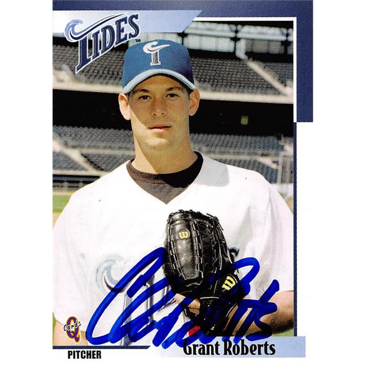 465877 Grant Roberts Autographed Baseball Card, 2000 Blueline Rookie No. 21