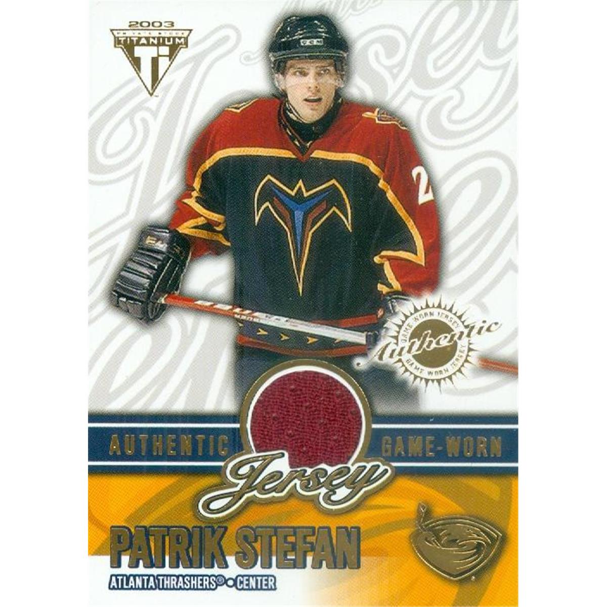 Picture of Autograph Warehouse 466247 Patrik Stefan Player Worn Jersey Patch Hockey Card&#44; 2003 Pacific Titanium No. 4