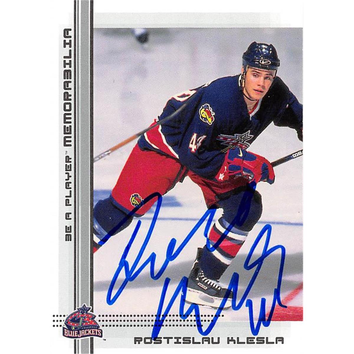 Picture of Autograph Warehouse 466107 Rostislav Klesla Autographed Columbus Blue Jackets Hockey Card 2000 BAP No. 420