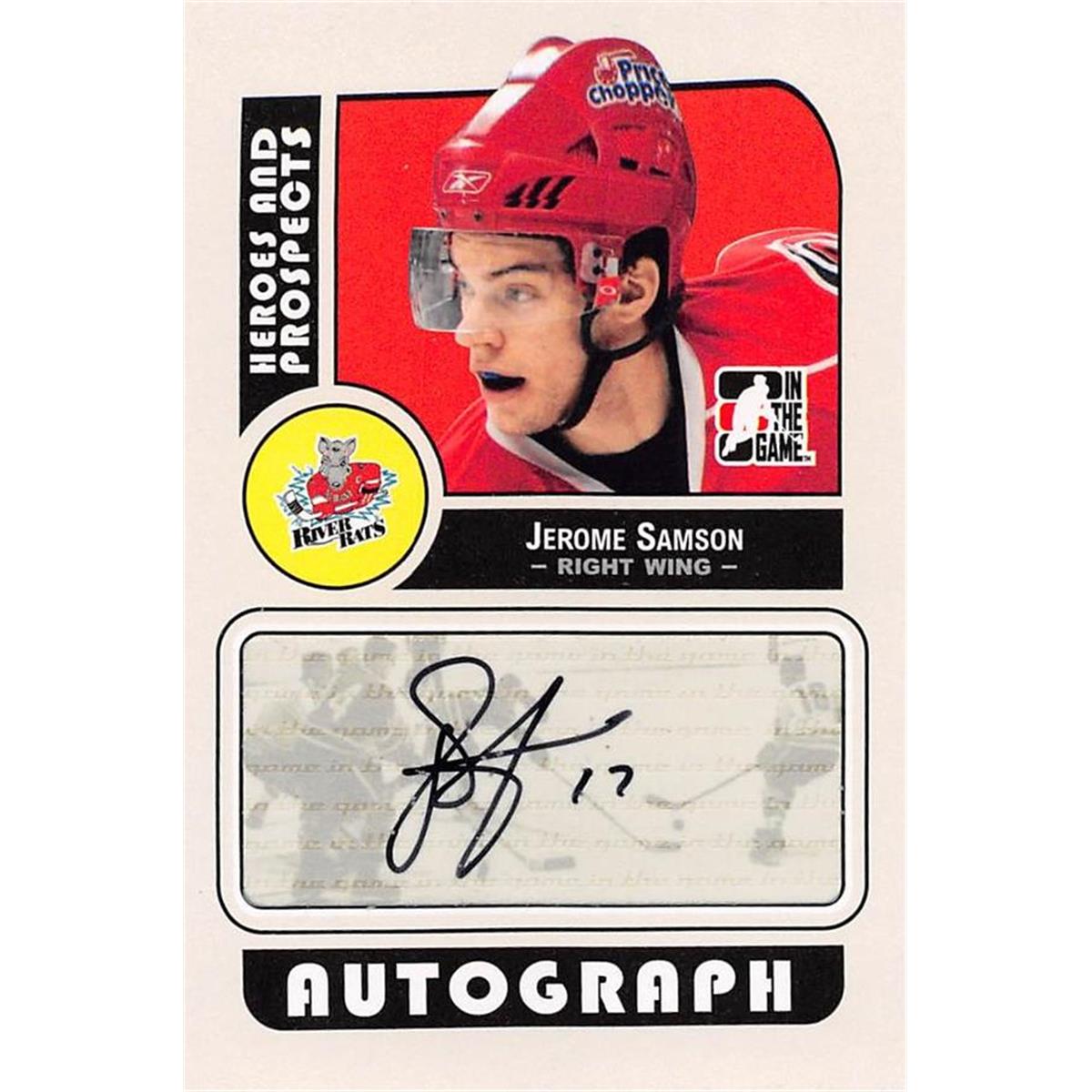 466229 Jerome Samson Autographed River Rats Hockey Card 2008 in the Game Prospects AJSA