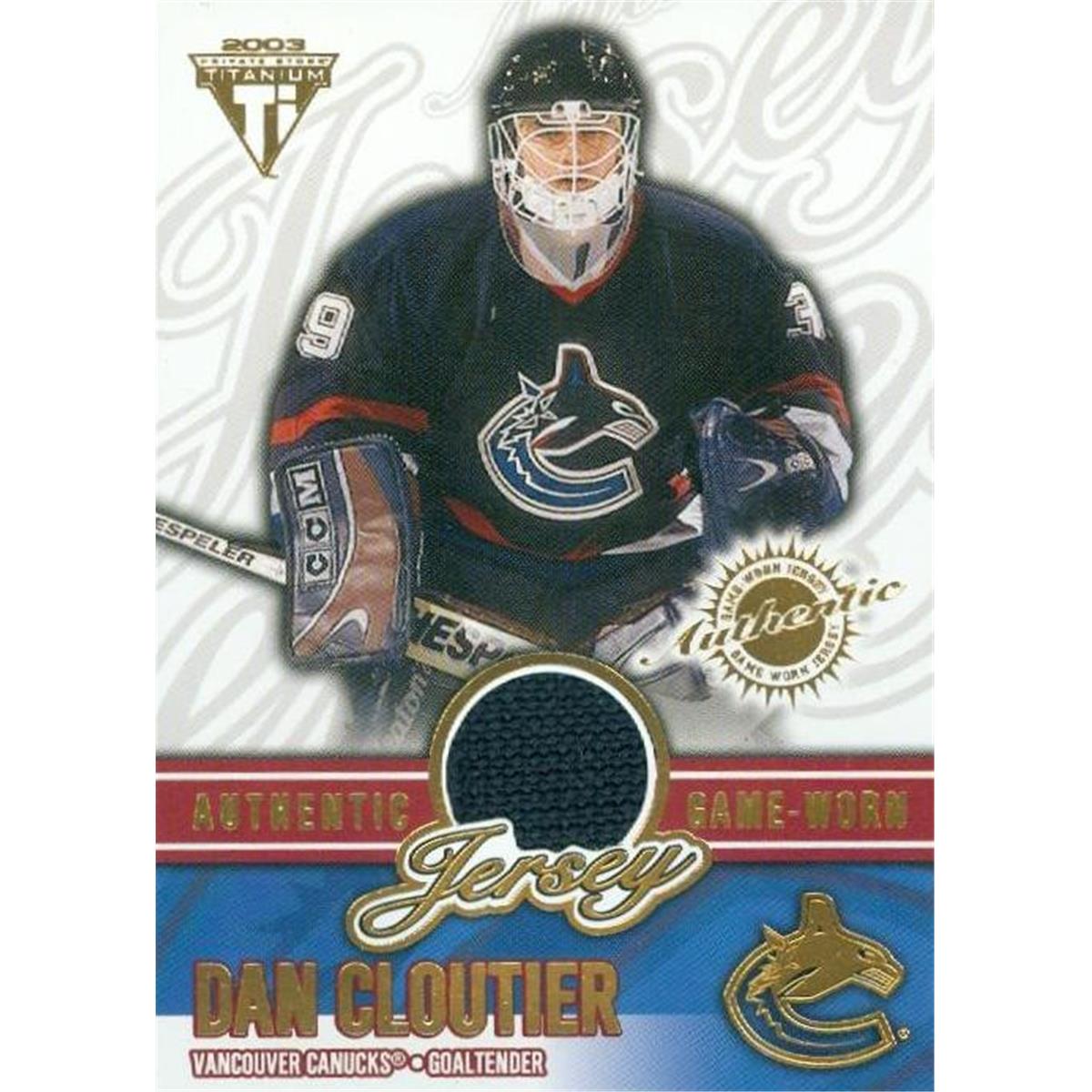 Picture of Autograph Warehouse 466244 Dan Cloutier Player Vancouver Canucks Worn Jersey Patch Hockey Card 2003 Pacific Titanium No. 69