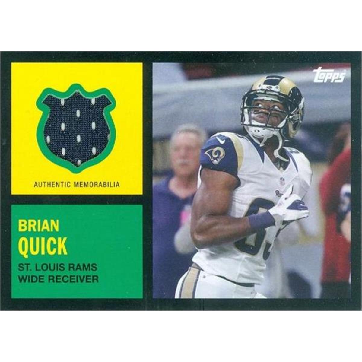 466275 Brian Quick Player St. Louis Rams Worn Jersey Patch Football Card 2013 Topps No. 62RBQ