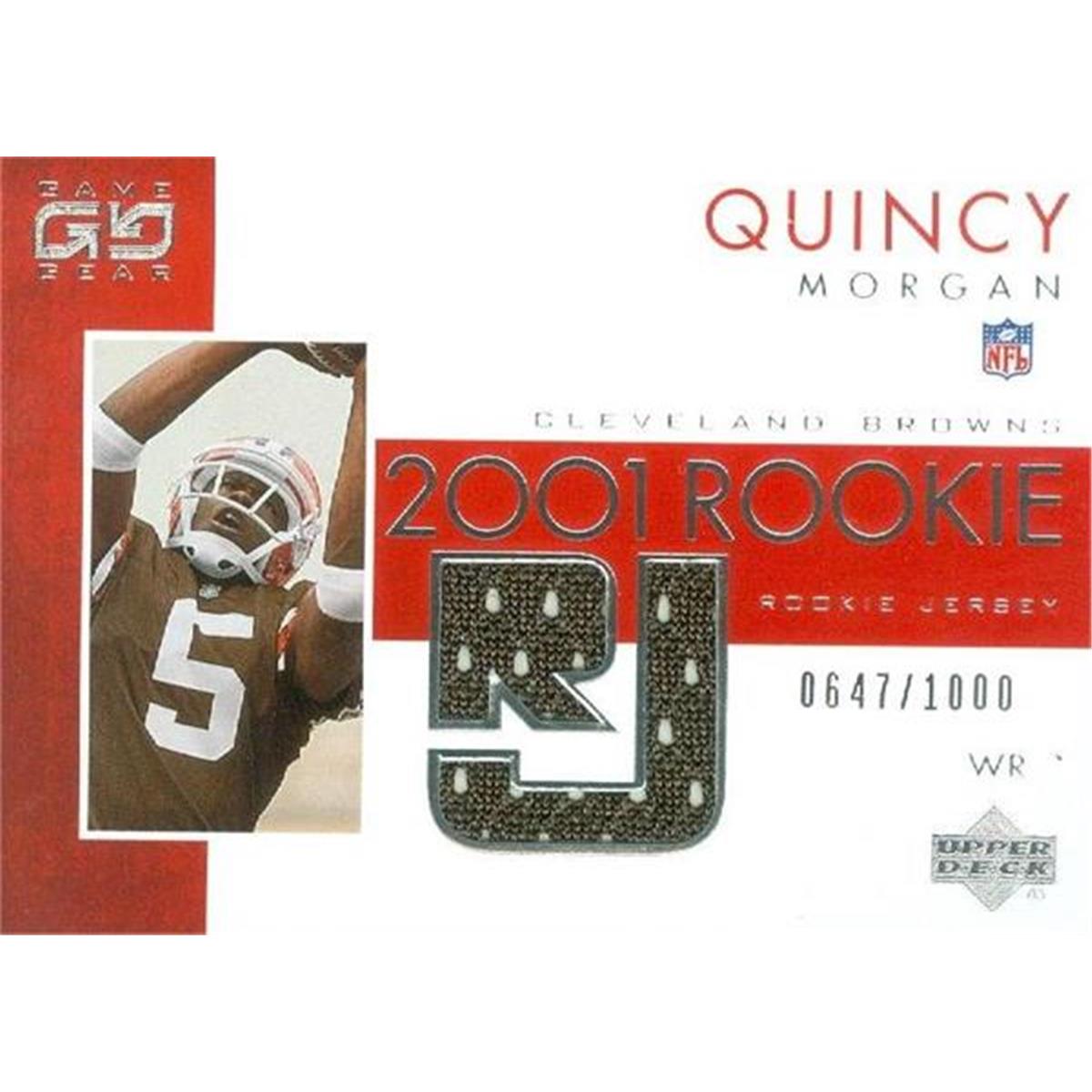 466362 Quincy Morgan Player Cleveland Browns Worn Jersey Patch Football Card 2001 Upper Deck Game Gear Rookie No. 93