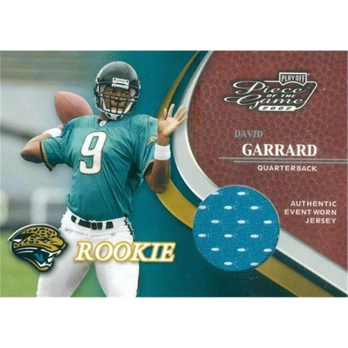 466389 David Garrard Player Jacksonville Jaguars Worn Jersey Patch Football Card 2002 Playoff Piece of the Game No. 129 Rookie