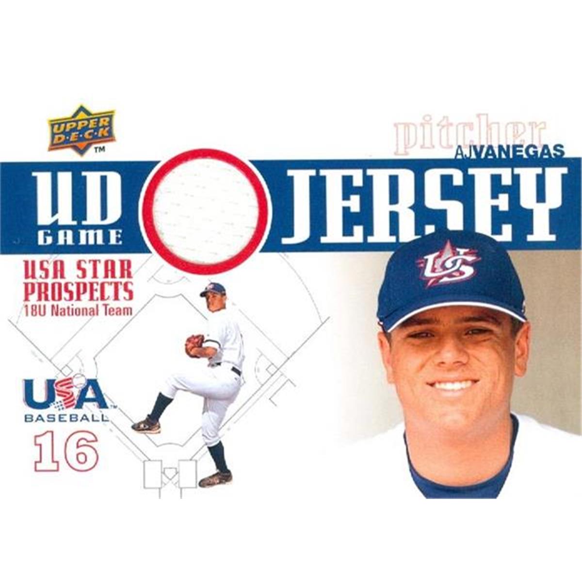 466417 Aj Vanegas Player Team USA Worn Jersey Patch Baseball Card 2009 Upper Deck Star Prospects GJU18