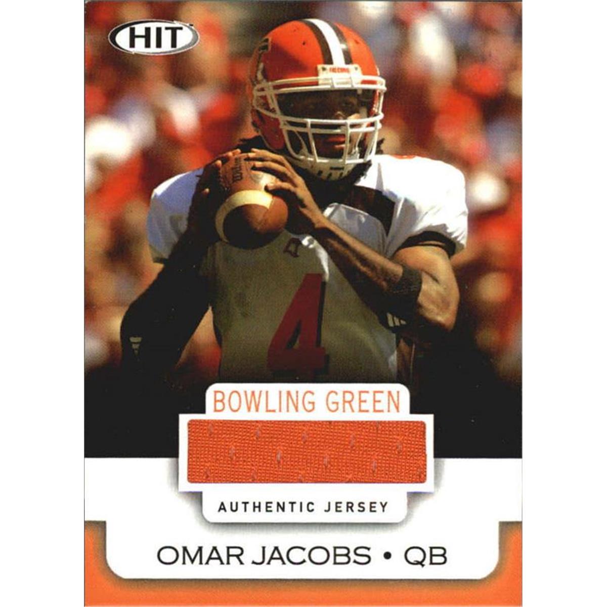 466435 Omar Jacobs Player Bowling Green Worn Jersey Patch Football Card 2005 SAGE HIT Rookie OJ