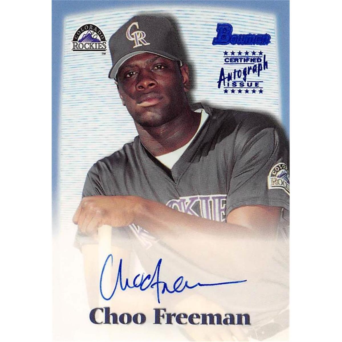 465552 Choo Freeman Autographed Colorado Rockies Baseball Card 2000 Bowman Certified CF