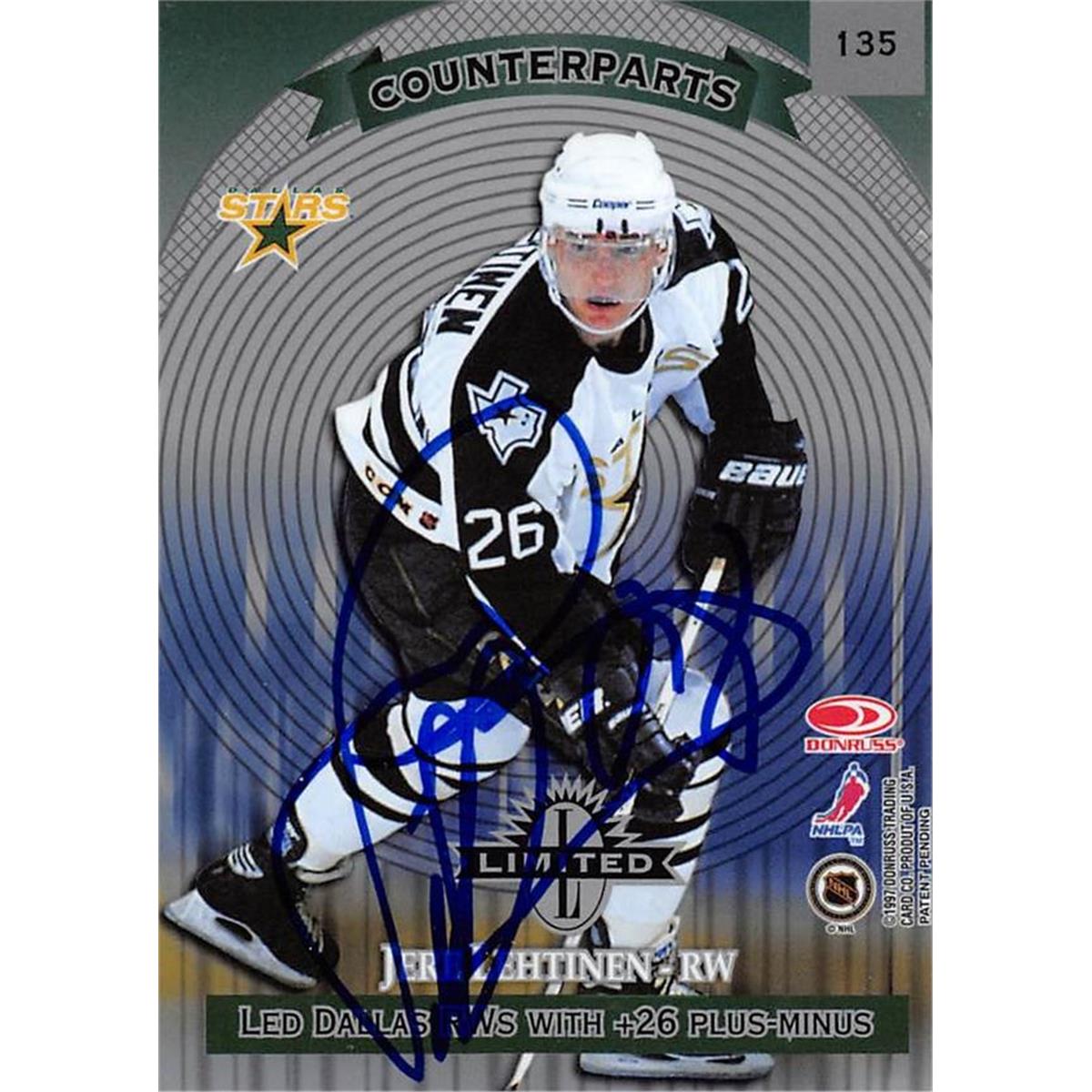 Picture of Autograph Warehouse 466196 Jere Lehtinen Autographed Dallas Stars Hockey Card 1997 Donruss Limited Counterparts No. 135