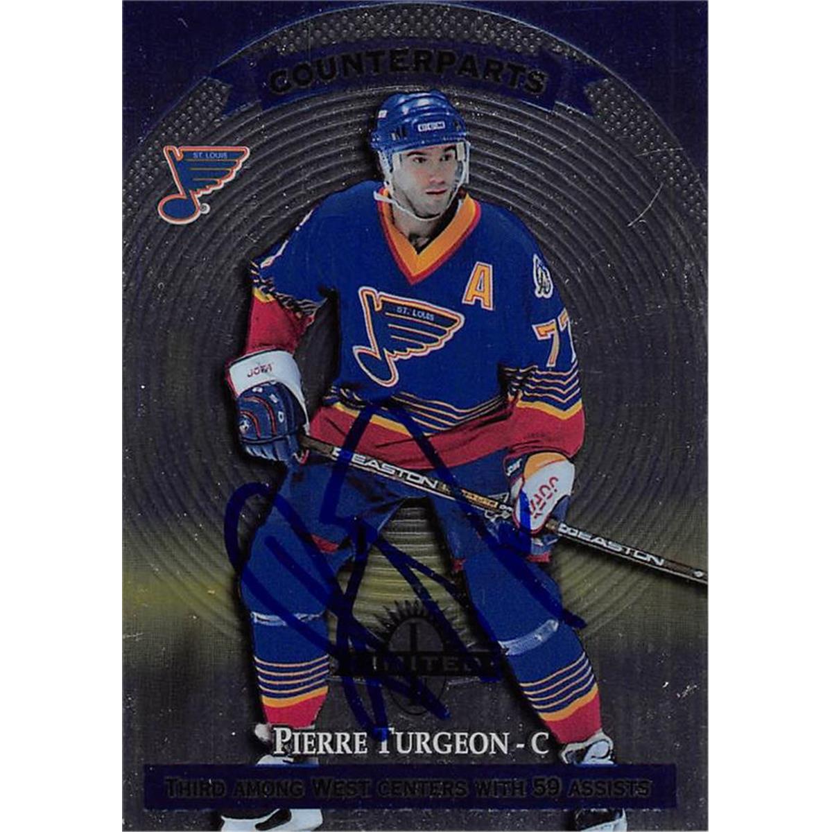 Picture of Autograph Warehouse 466199 Pierre Turgeon Autographed St. Louis Blues Hockey Card 1997 Donruss Limited Counterparts No. 172