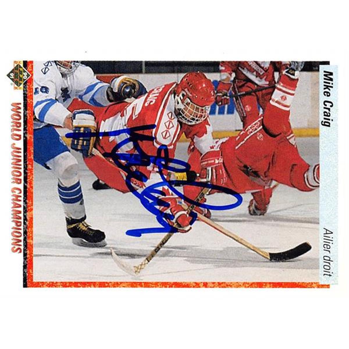 Picture of Autograph Warehouse 466227 Mike Craig Autographed Team Canada Hockey Card 1991 Upper Deck World Juniors No. 472