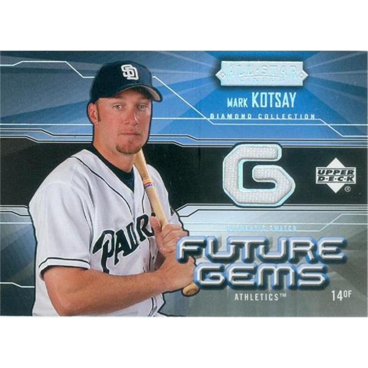 466450 Mark Kotsay Player Worn Jersey Patch Baseball Card, San Diego Padres - 2004 Upper Deck Future Gems No.FGMK