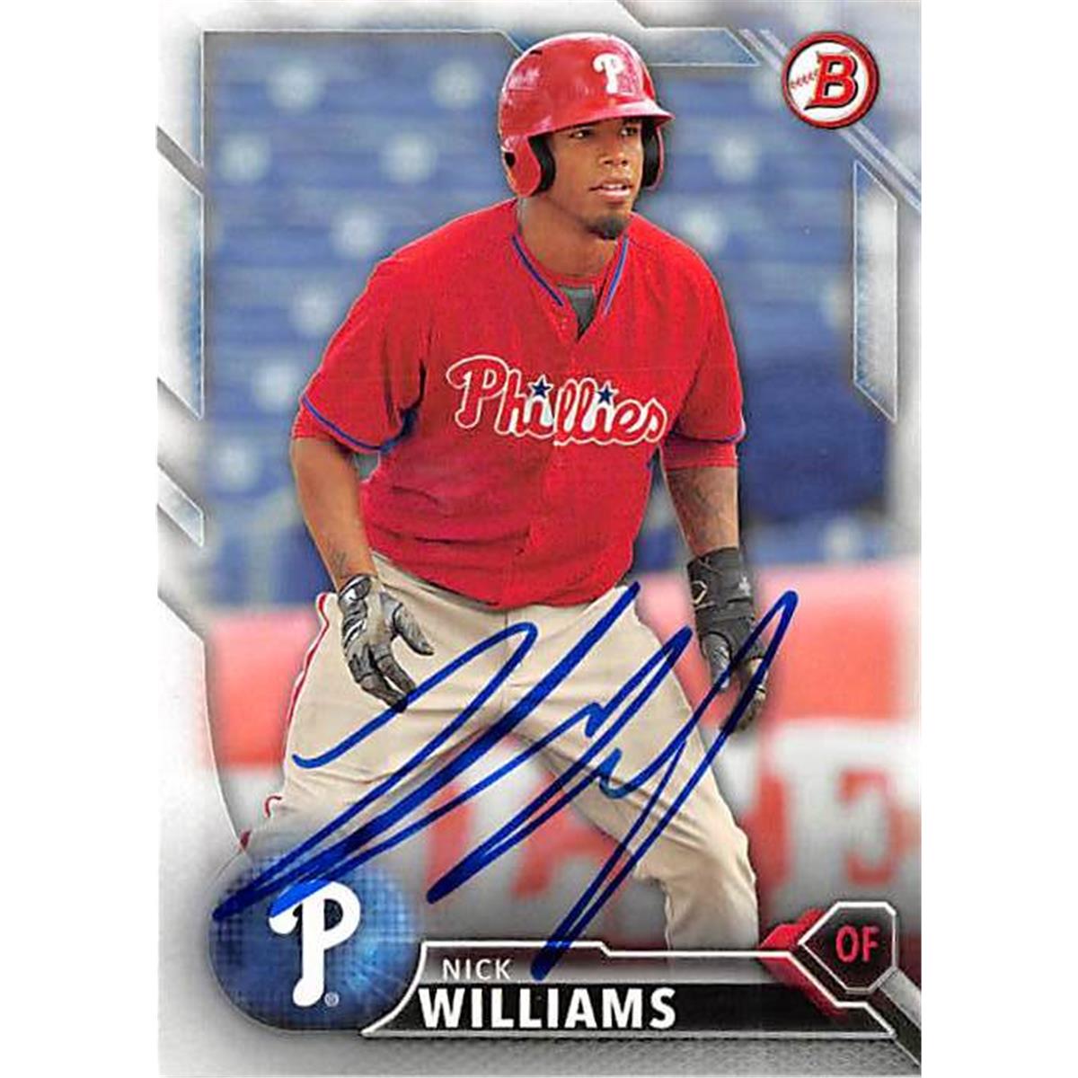 466804 Nick Williams Autographed Baseball Card, Philadelphia Phillies - 2016 Topps Bowman No.BP105 Rookie -  Autograph Warehouse