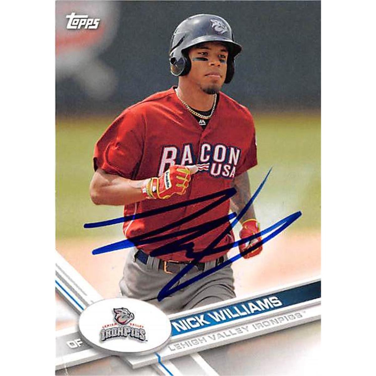 466812 Nick Williams Autographed Baseball Card, Philadelphia Phillies Lehigh Valley Ironpigs Bacon USA - 2017 Topps Pro Debut No.182 Rookie