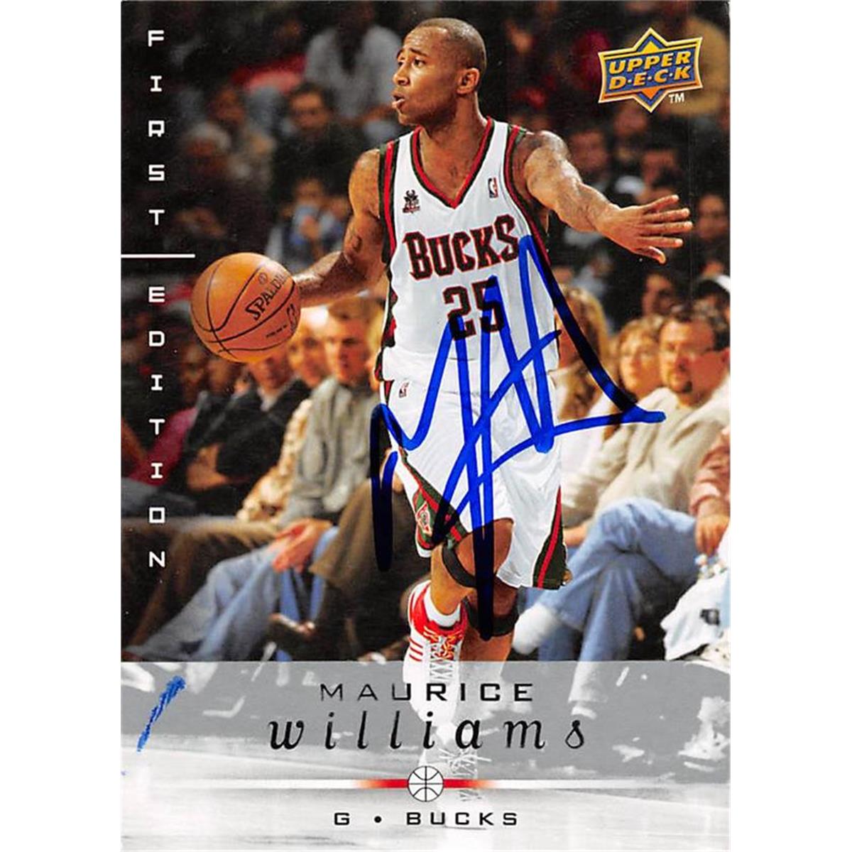 465972 Maurice Williams Autographed Basketball Card, Milwaukee Bucks - 2008 Upper Deck No.104