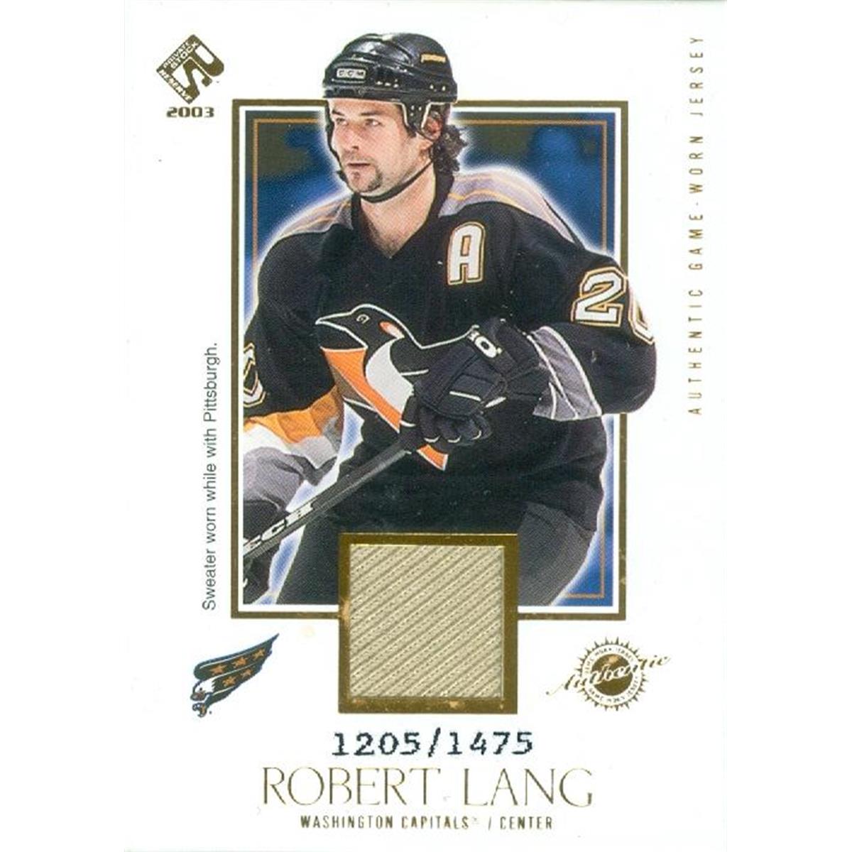 466239 Robert Lang Player Worn Jersey Patch Hockey Card, Washington Capitals - 2003 Pacific Private Stock No.150 LE 1205 by 1475 -  Autograph Warehouse