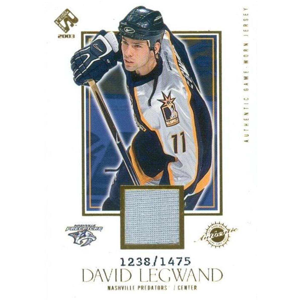 466320 David Legwand Player Worn Jersey Patch Hockey Card, Nashville Predators - 2003 Pacific Private Stock No.128 LE 1238 by 1475