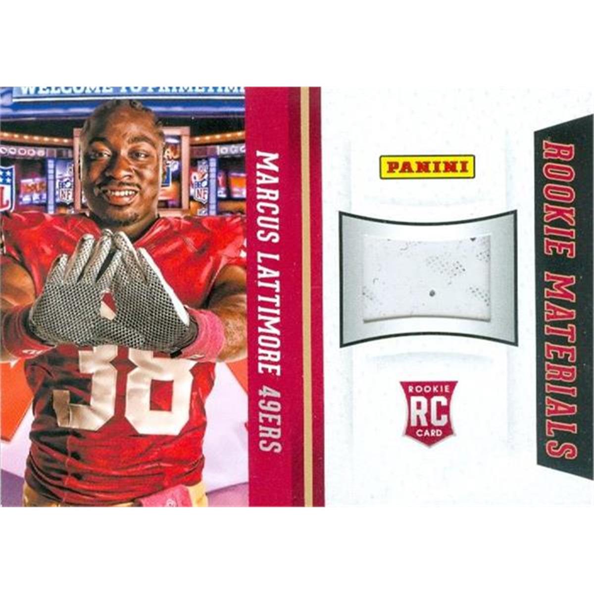 466411 Marcus Lattimore Player Worn Jersey Patch Football Card, San Francisco 49ers - 2013 Panini Rookie Materials No.22