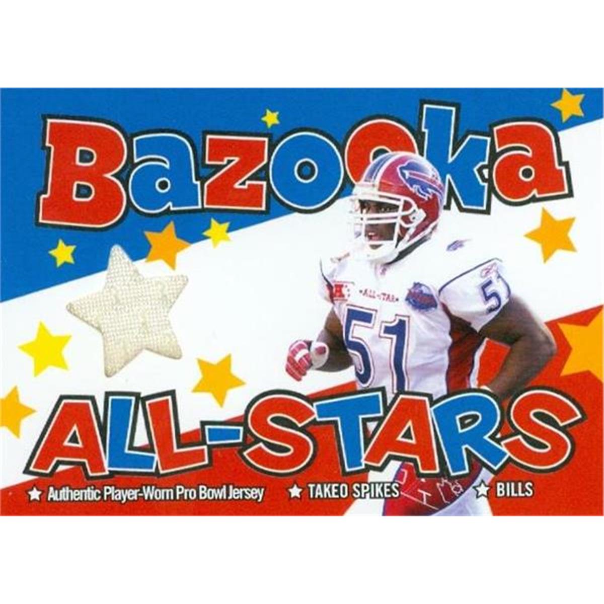 466425 Takeo Spikes Player Worn Jersey Patch Football Card, Buffalo Bills - 2004 Topps Bazooka All Stars No.BASTS -  Autograph Warehouse