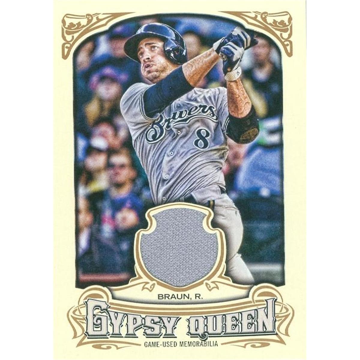 466612 Ryan Braun Player Worn Jersey Patch Baseball Card, Milwaukee Brewers - 2014 Topps Gypsy Queen No.GQRRB