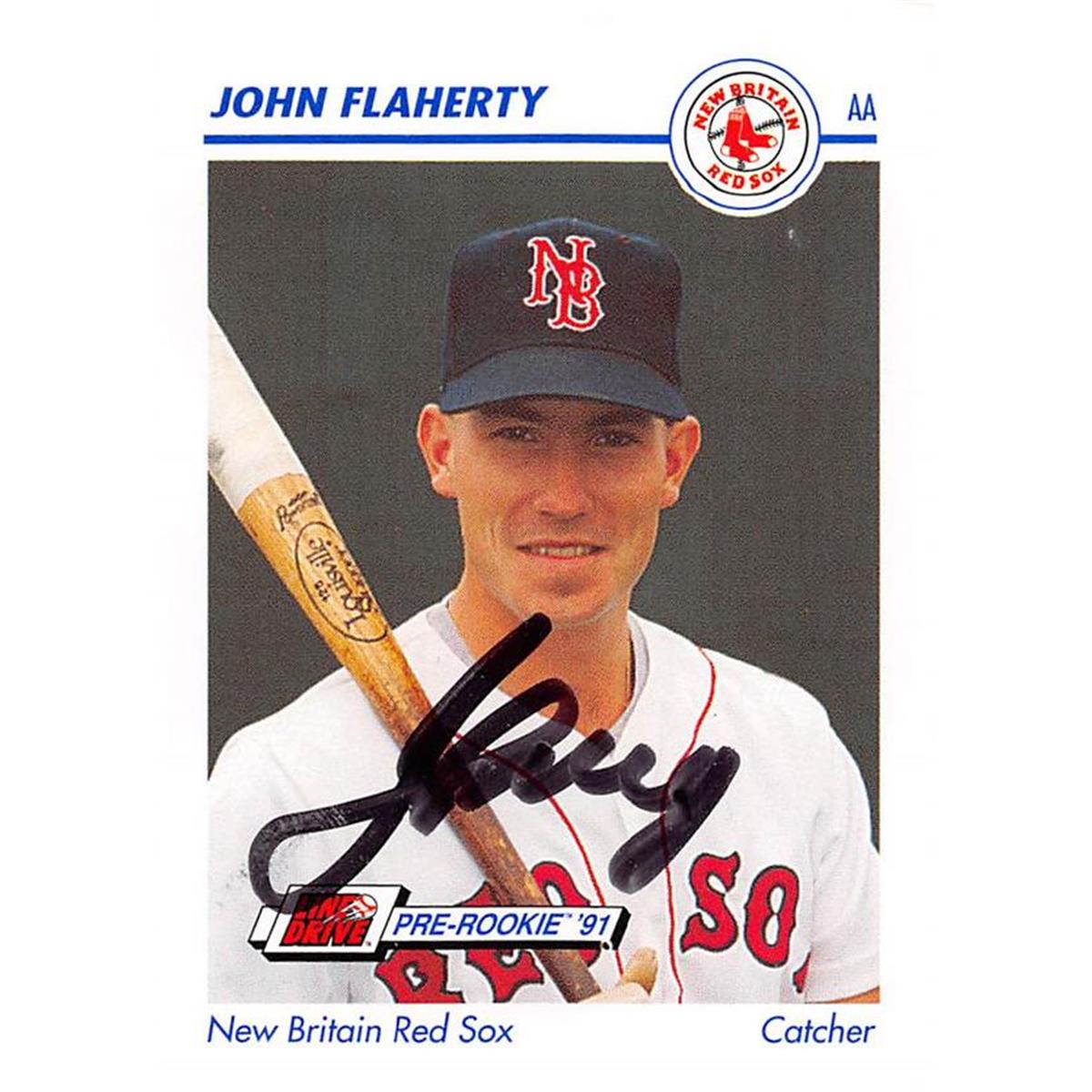 465690 John Flaherty Autographed Baseball Card, New Britain Red Sox - 1991 Impel Pre Rookie No.459