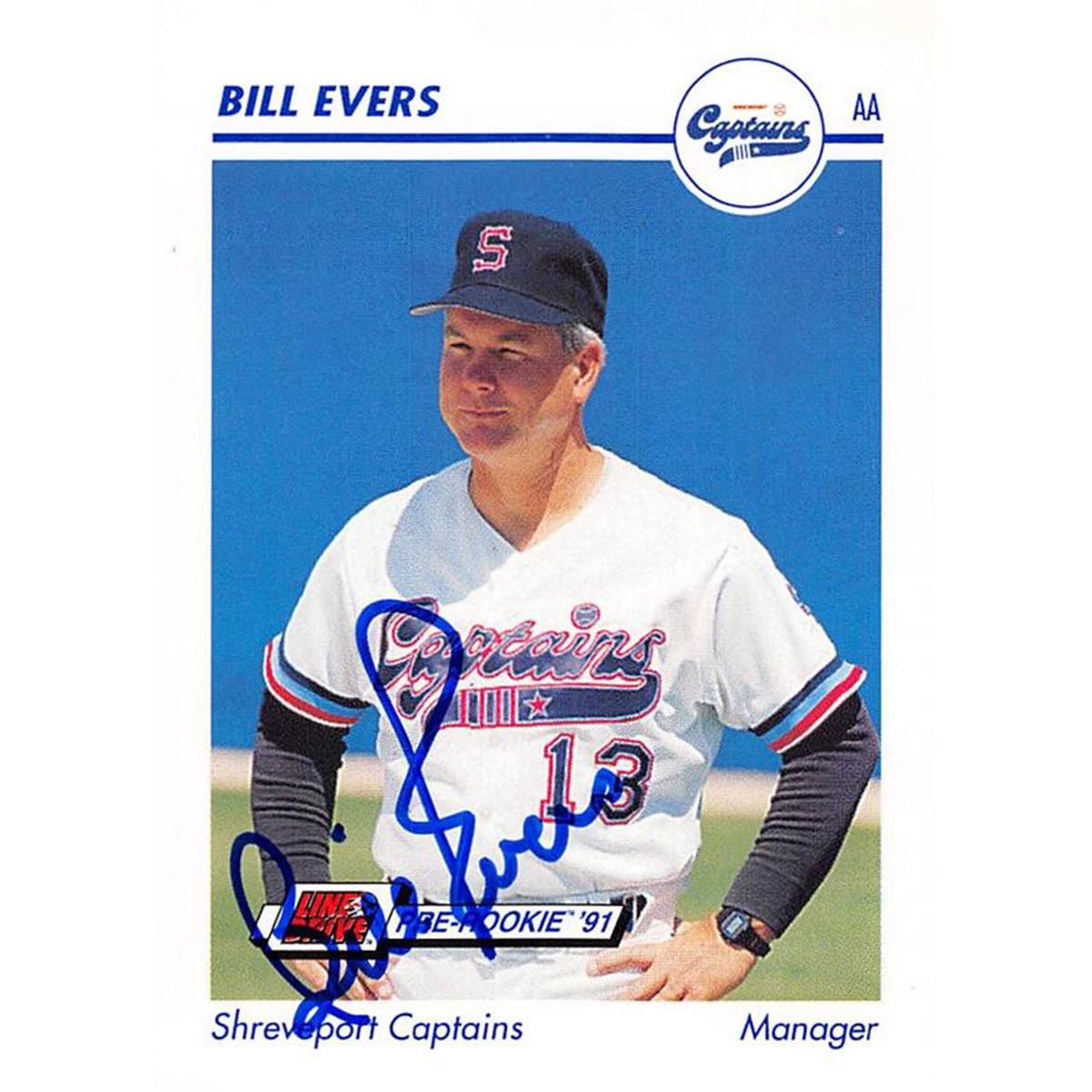 465696 Bill Evers Autographed Baseball Card - Shreveport Captains, Giants - 1991 Impel Pre Rookie No.324