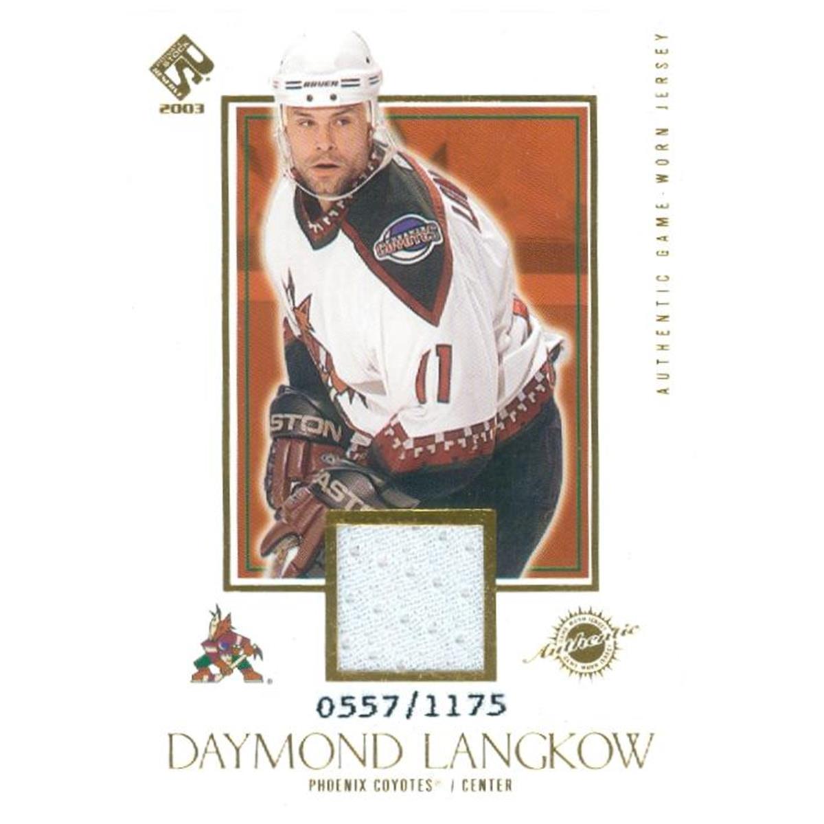466237 Daymond Langkow Player Worn Jersey Patch Hockey Card, Phoenix Coyotes - 2003 Pacific Private Stock No.137 LE 557 by 1175