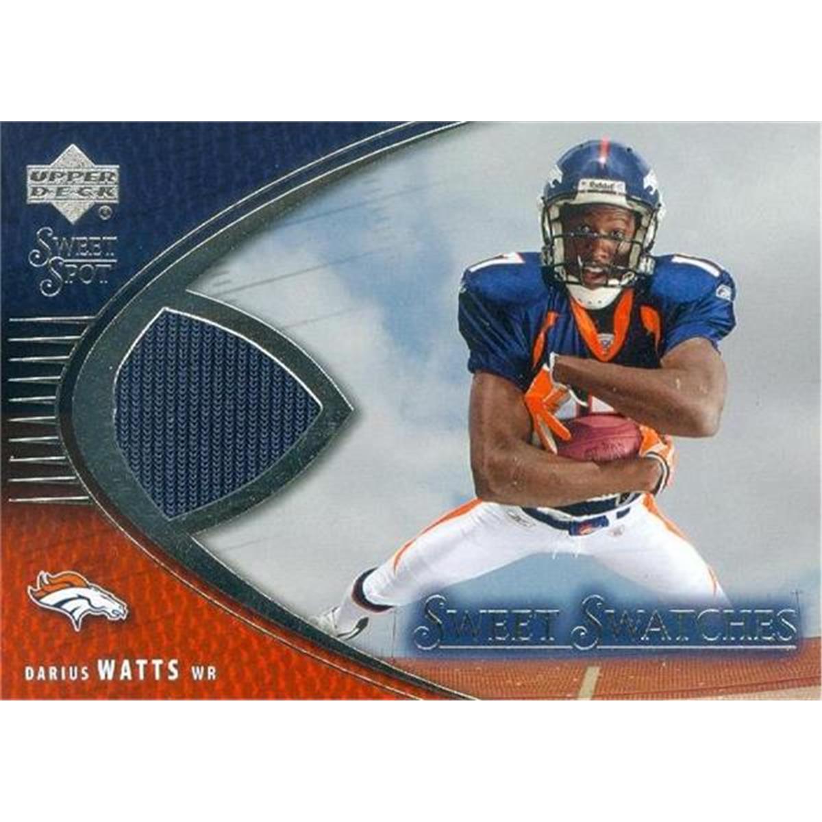 466271 Darius Watts Player Worn Jersey Patch Football Card, Denver Broncos - 2004 Upper Deck Sweet Spot No.SWDW Rookie
