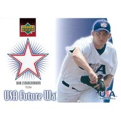 466289 Bob Zimmerman Player Worn Jersey Patch Baseball Card, Team USA - 2002 Upper Deck Future Watch No.USBZ
