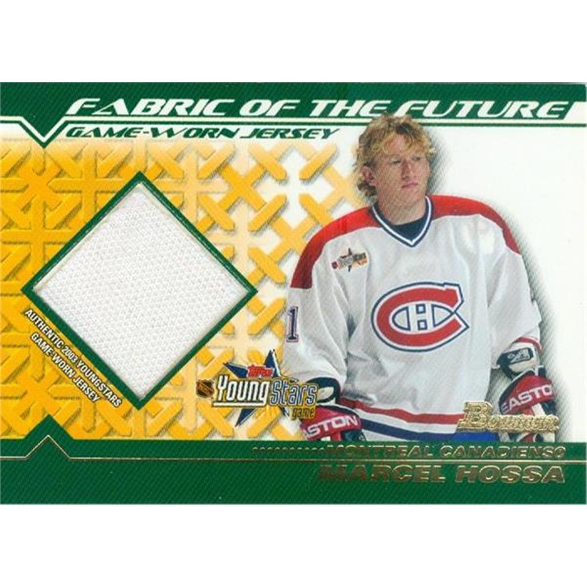Autograph Warehouse 466329 Marcel Hossa Player Worn Jersey Patch Hockey Card Montreal Canadiens - 2003 Bowman Fabric of The Future No.FFJMH