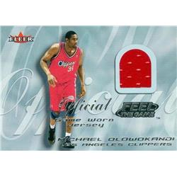 466403 Michael Olowokandi Player Worn Jersey Patch Basketball Card, Los Angeles Clippers - 2000 Fleer Feel the Game No.34