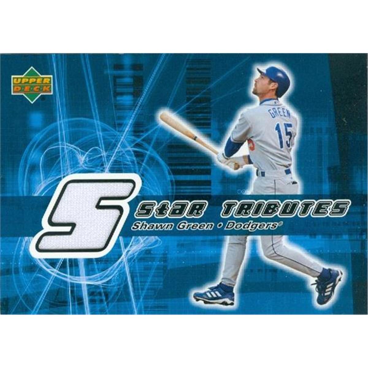 466453 Shawn Green Player Worn Jersey Patch Baseball Card, Los Angeles Dodgers - 2002 Upper Deck Star Tributes No.STSG