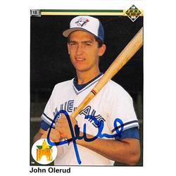 539495 John Olerud Autographed Baseball Card - Toronto Blue Jays 1990 Upper Deck Rookie No.56