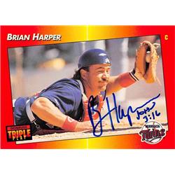 559931 Brian Harper Autographed Baseball Card - Minnesota Twins, 67 1992 Donruss Triple Play No.76