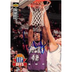 560053 Vin Baker Autographed Basketball Card - Milwaukee Bucks 1994 Upper Deck Top Offs No.180