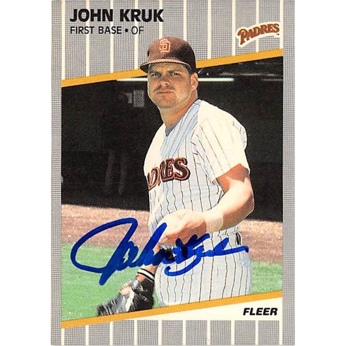 527570 John Kruk Autographed Baseball Card - San Diego Padres 1989 Fleer No.309