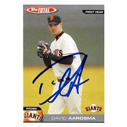 527580 David Aardsma Autographed Baseball Card - San Francisco Giants 2004 Topps Total First Year No.837