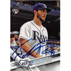 527593 Jacob Faria Autographed Baseball Card - Tampa Bay Rays 2017 Topps Rookie No.US240 pose