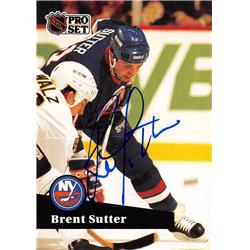 Picture of Autograph Warehouse 528254 Brent Sutter Autographed Hockey Card - New York Islanders&#44; SC 1991 Pro Set No.154