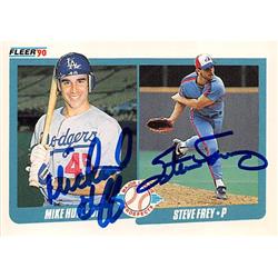 517008 Steve Frey Mike Huff Autographed Baseball Card 1990 Fleer No.649 Prospects - Dodgers Expos