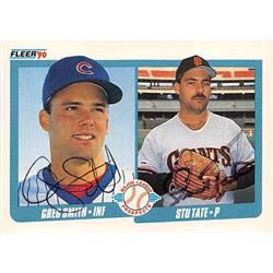517014 Stu Tate Greg Smith Autographed Baseball Card 1990 Fleer No.643 Prospects - Cubs & Giants