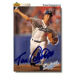 539024 Tom Candiotti Autographed Baseball Card - Los Angeles Dodgers 1992 Upper Deck No.760